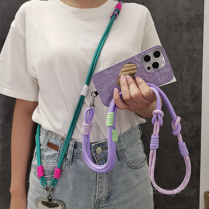 Crossbody Lanyard Neck Strap Case - حبل للهاتف المحمول بحزام منسوج طويل،