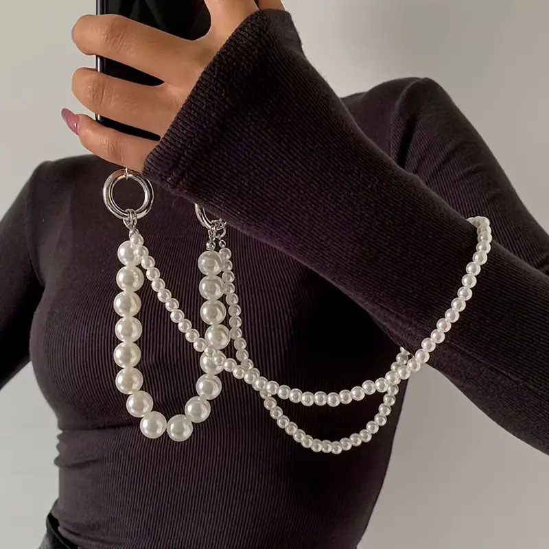 Crossbody Lanyard Neck Strap Case - حبل هاتف محمول منسوج لؤلؤ مزدوج