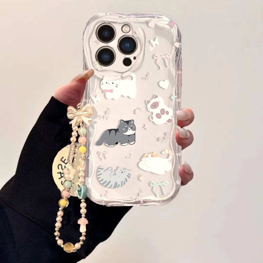 لطيف القط القوس المعصم سلسلة ا - مراجعة Cute Cartoon Wrist Strap Silicone Case وسعره