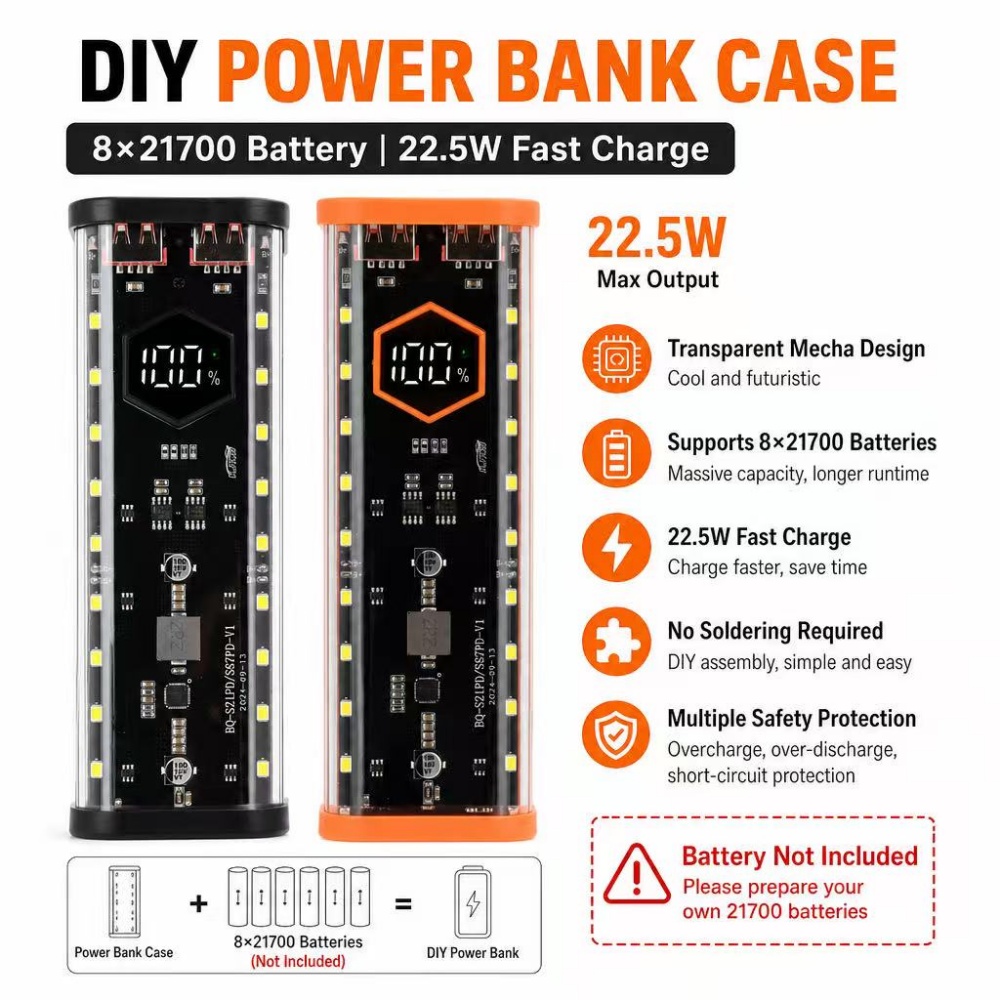 علبة بطاريات 8*21700 بقوة 22.5 - مراجعة Power Banks وسعره
